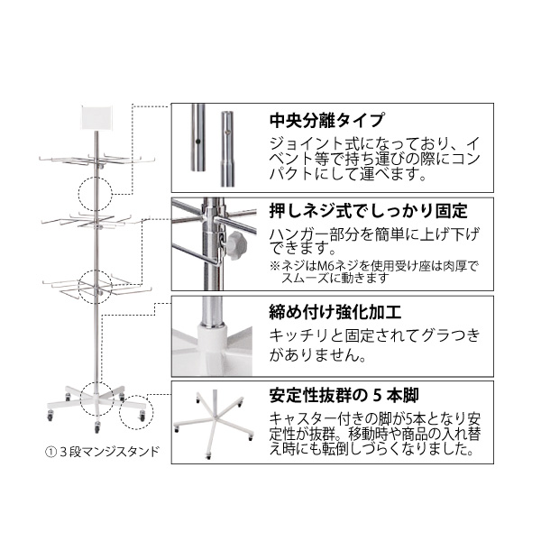 ①3段マンジスタンド