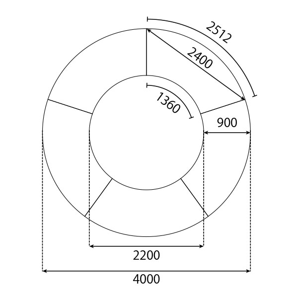 組み合わせによりS字型や円形テーブルが作れます。