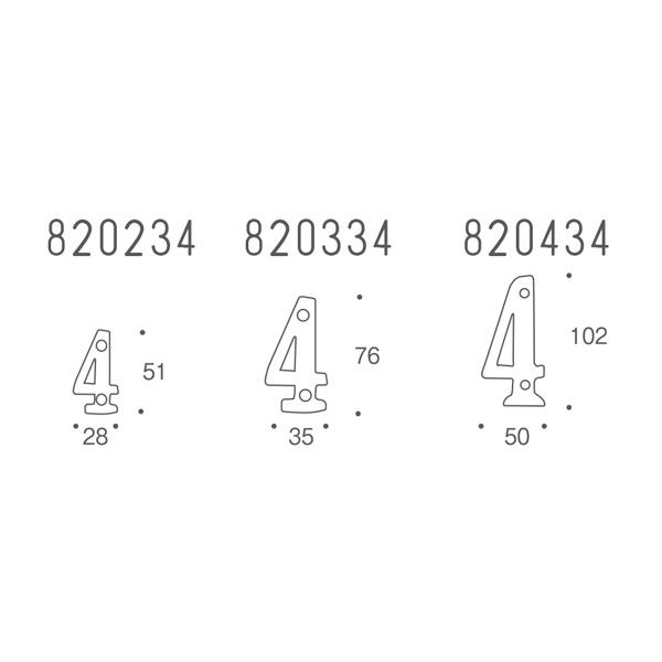 画像左:ブラスナンバー 51 4(820234)<br />画像中央:ブラスナンバー 76 4(820334)<br />画像右:ブラスナンバー 102 4(820434)